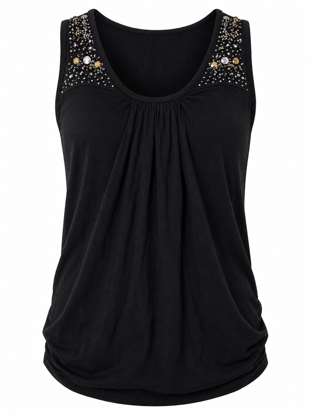 Design History Black Tank with Shoulder Bead Embellishments
